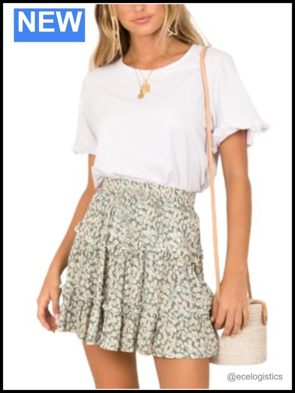 Boho Floral Print High Waist Wrap Ruffle Flared Mini Skirt
